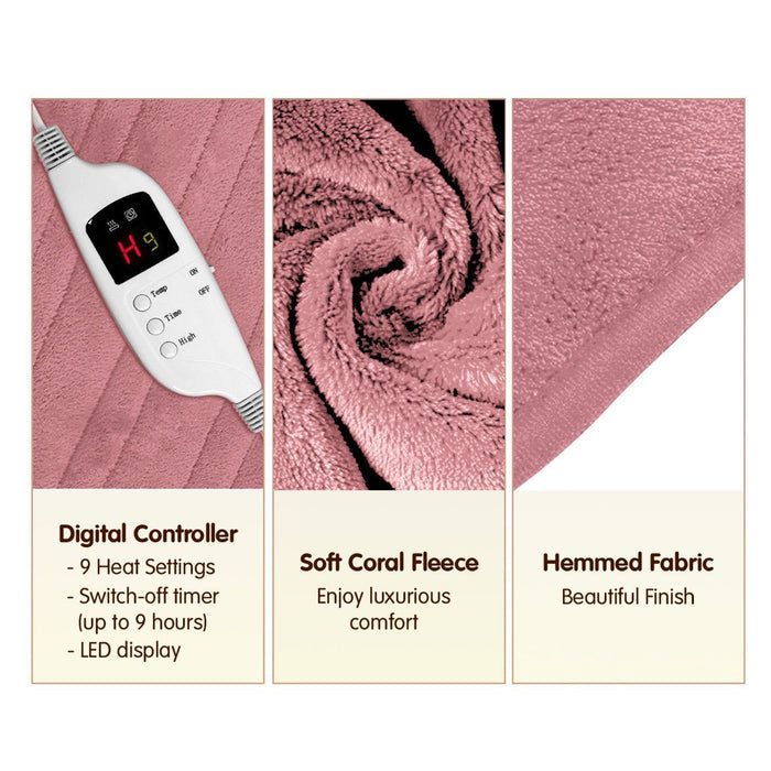 Laura Hill Heated Electric Blanket Throw Rug Coral Warm Fleece Pink -Home Living Store - -
