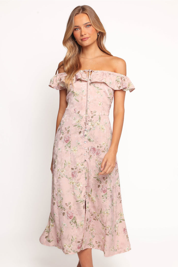 Petal and Pup USA DRESSES Lauryn Off The Shoulder Midi Dress - Blush Rose