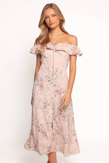 Petal and Pup USA DRESSES Lauryn Off The Shoulder Midi Dress - Blush Rose