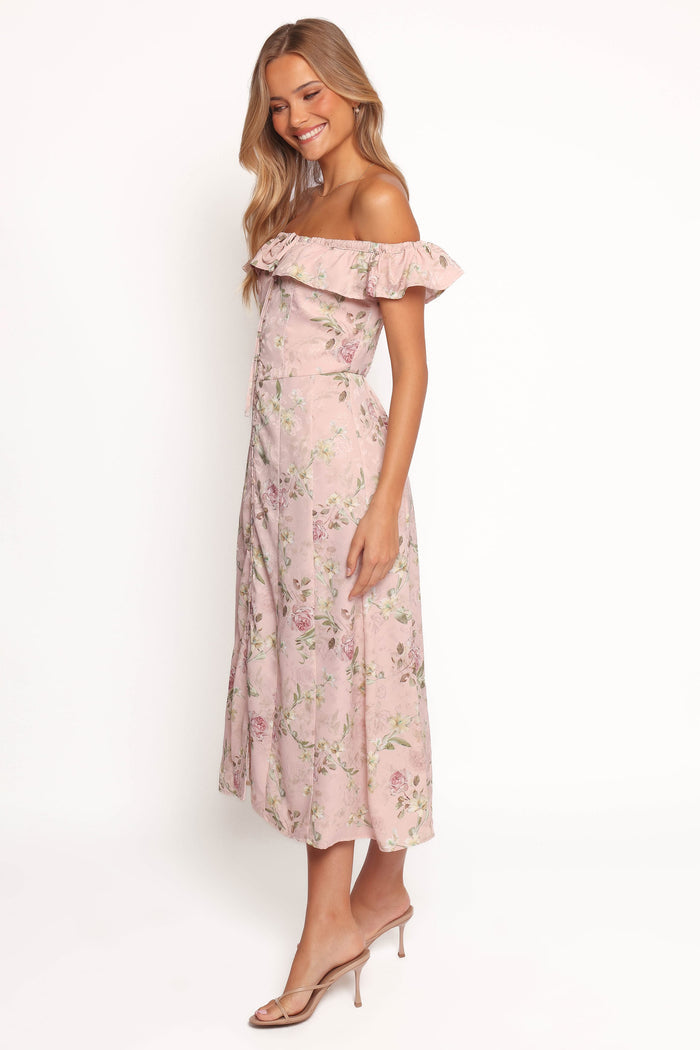 Petal and Pup USA DRESSES Lauryn Off The Shoulder Midi Dress - Blush Rose