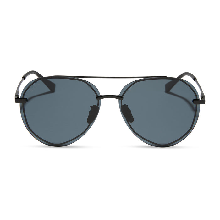 diff eyewear lenox aviator sunglasses with a black metal frame and grey lenses front view