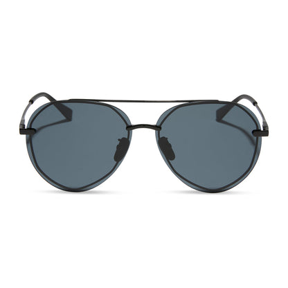 diff eyewear lenox aviator sunglasses with a black metal frame and grey lenses front view