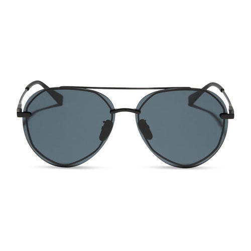 diff eyewear lenox aviator sunglasses with a black metal frame and grey lenses front view