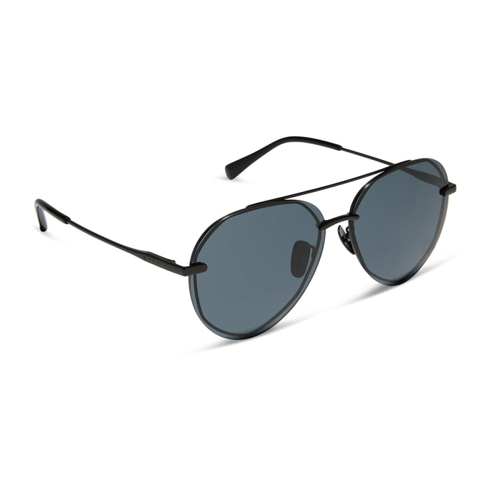 diff eyewear lenox aviator sunglasses with a black metal frame and grey lenses angled view
