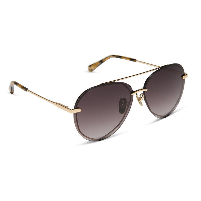 diff eyewear lenox gold frame sea tortoise tips and brown gradient lens sunglasses angled view
