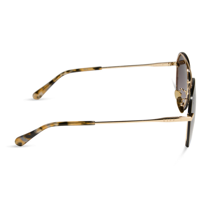 diff eyewear lenox gold frame sea tortoise tips and brown gradient lens sunglasses side view