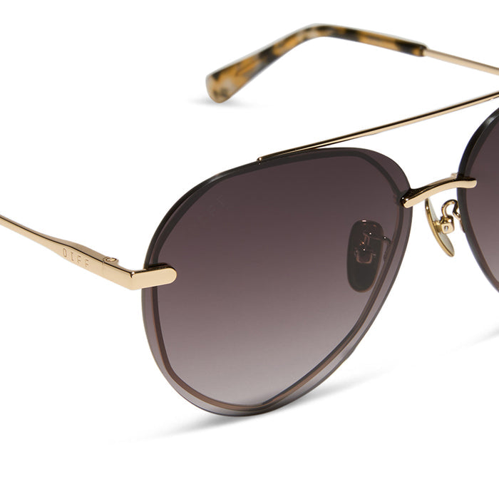diff eyewear lenox gold frame sea tortoise tips and brown gradient lens sunglasses detailed view