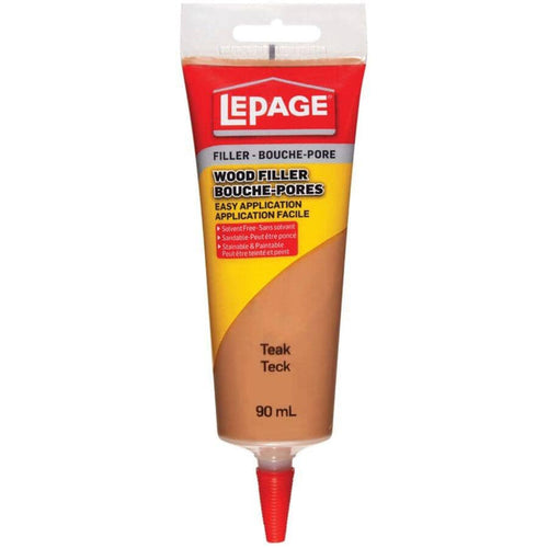 Lepage Wood Filler Teak LePage Tinted Wood Filler is a quality interior synthetic latex wood filler for cracks, holes and surface imperfections. It is a smooth, buttery paste that spreads and feathers easily  -LEPAGEWOODFILLER Hannah's Variety Store