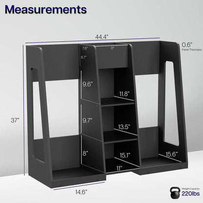 Golf Bag Storage Organizer with measurements on a gray background