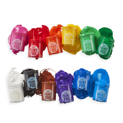 lil' Poster Paint Pods with caps off and paint spilling out