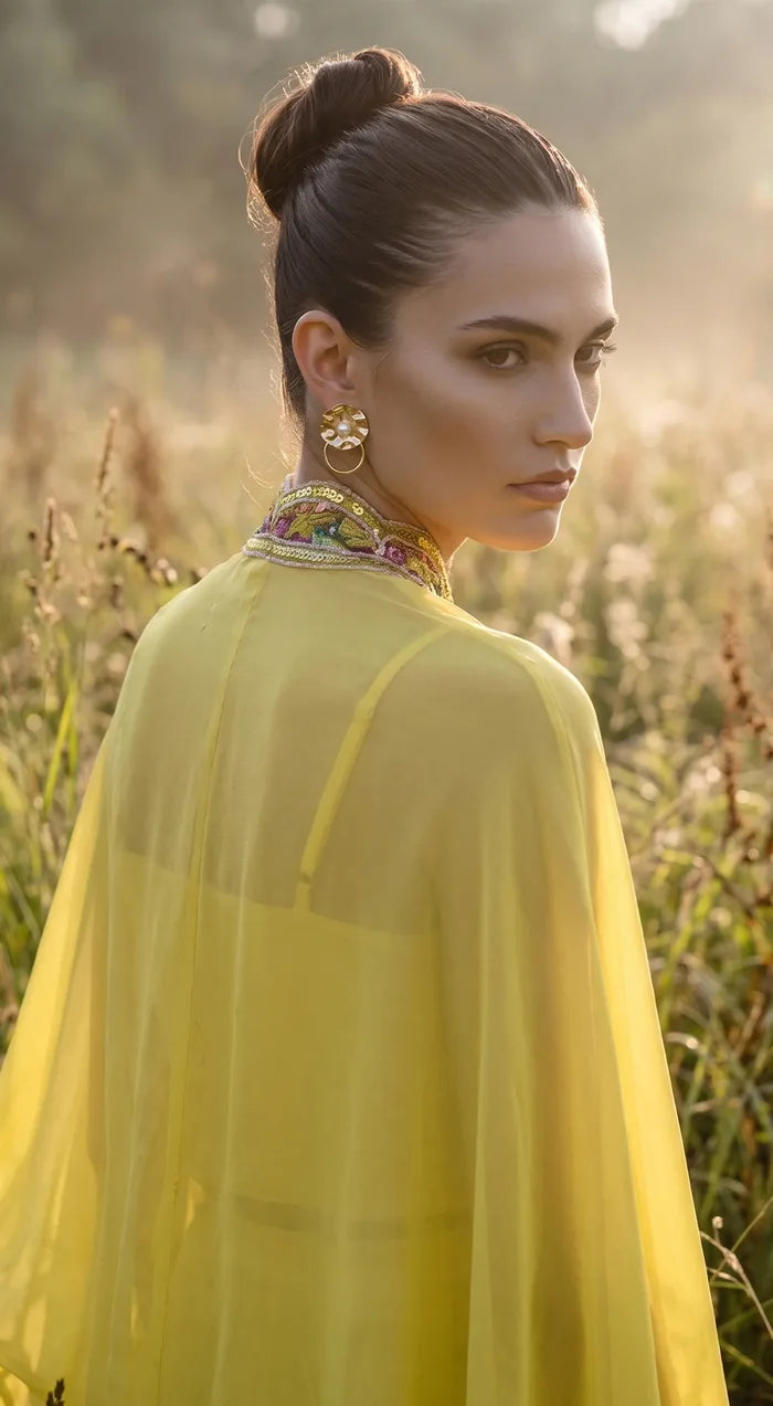 Lime Phulkari Cape Set