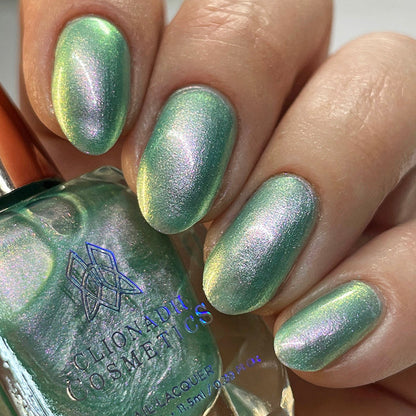 Close up of nails done with Lineage nail lacquer on fair skin tone.