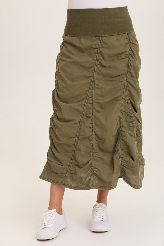 Wearables Linen Shirred Asymmetric Midi Skirt