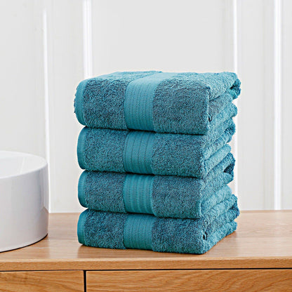 Linenland 4 Piece Cotton Bath Towels Set - Blue -Home Living Store - -