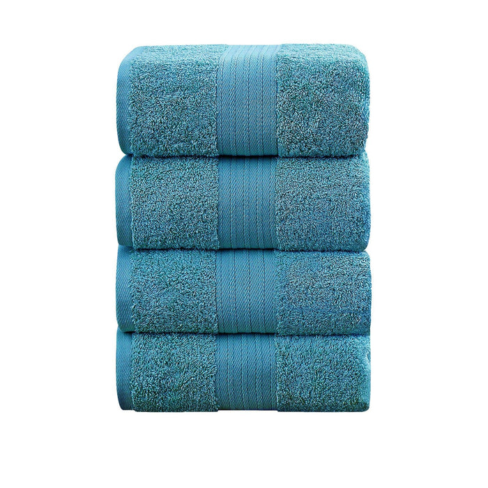 Linenland 4 Piece Cotton Bath Towels Set - Blue -Home Living Store - -
