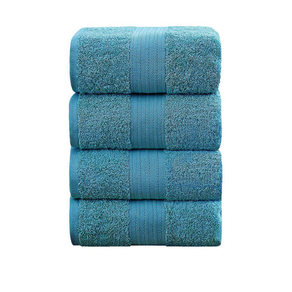 Linenland 4 Piece Cotton Bath Towels Set - Blue -Home Living Store - -