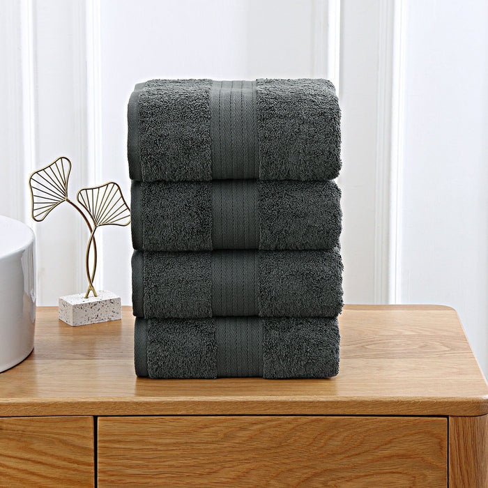 Linenland 4 Piece Cotton Bath Towels Set - Charcoal -Home Living Store - -