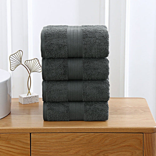 Linenland 4 Piece Cotton Bath Towels Set - Charcoal -Home Living Store - -