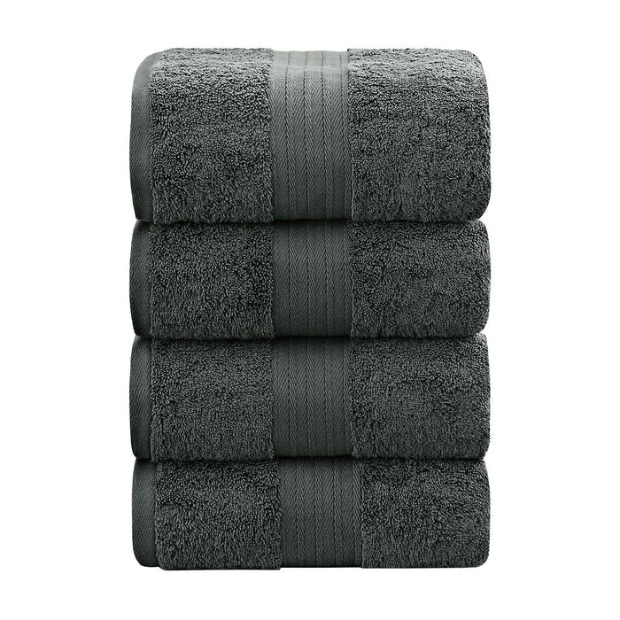 Linenland 4 Piece Cotton Bath Towels Set - Charcoal -Home Living Store - -