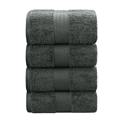 Linenland 4 Piece Cotton Bath Towels Set - Charcoal -Home Living Store - -