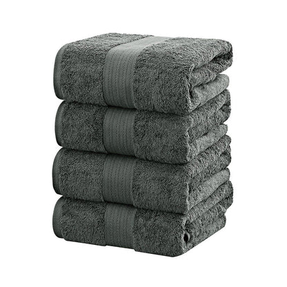 Linenland 4 Piece Cotton Bath Towels Set - Charcoal -Home Living Store - -