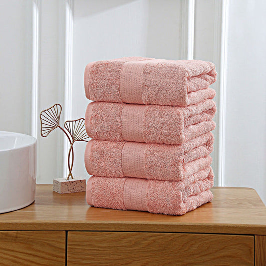 Linenland 4 Piece Cotton Bath Towels Set - Coral -Home Living Store - -