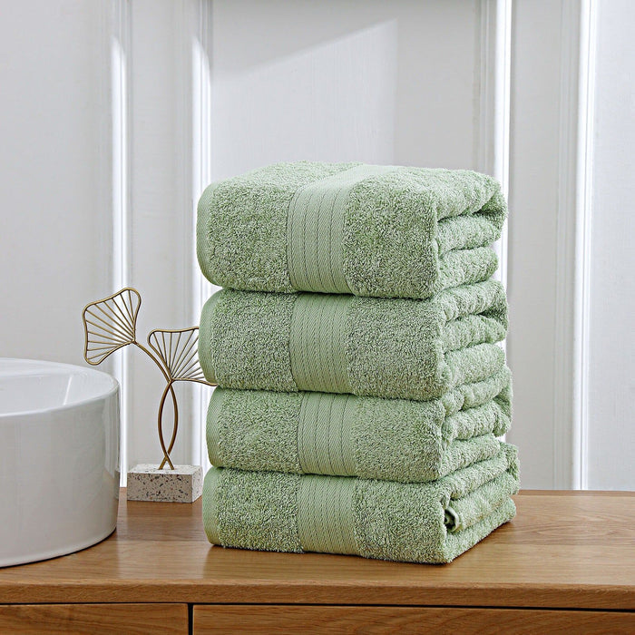 Linenland 4 Piece Cotton Bath Towels Set - Sage Green -Home Living Store - -