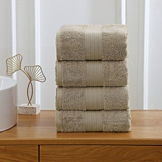 Linenland 4 Piece Cotton Bath Towels Set - Sandstone -Home Living Store - -