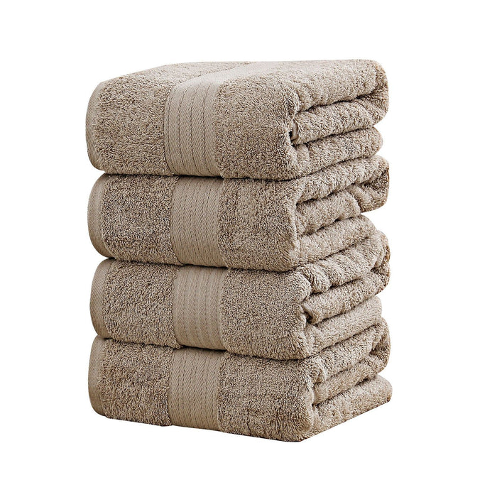 Linenland 4 Piece Cotton Bath Towels Set - Sandstone -Home Living Store - -