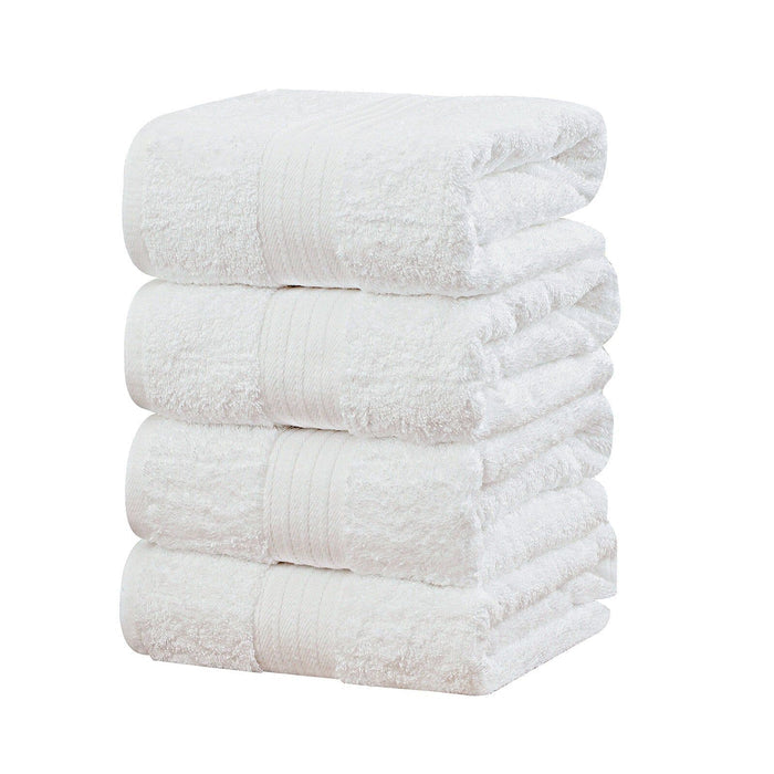 Linenland 4 Piece Cotton Bath Towels Set - White -Home Living Store - -