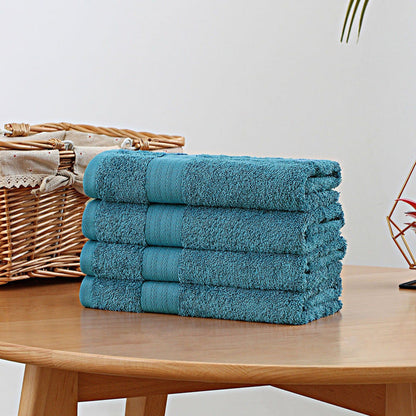 Linenland Bath Towel 4 Piece Cotton Hand Towels Set - Blue -Home Living Store - -