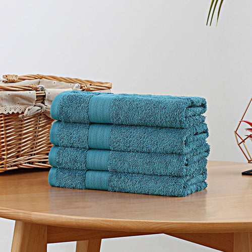 Linenland Bath Towel 4 Piece Cotton Hand Towels Set - Blue -Home Living Store - -