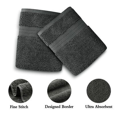 Linenland Bath Towel 4 Piece Cotton Hand Towels Set - Charcoal -Home Living Store - -