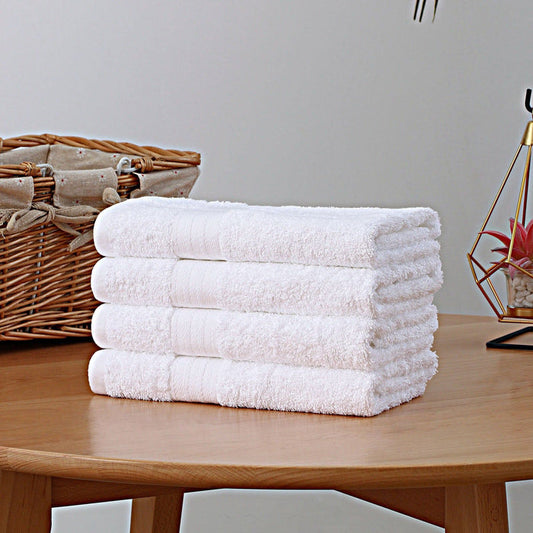 Linenland Bath Towel 4 Piece Cotton Hand Towels Set - White -Home Living Store - -