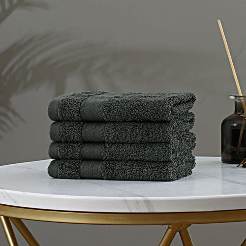 Linenland Bath Towel Set - 4 Piece Cotton Washcloths - Charcoal -Home Living Store - -