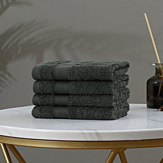 Linenland Bath Towel Set - 4 Piece Cotton Washcloths - Charcoal -Home Living Store - -