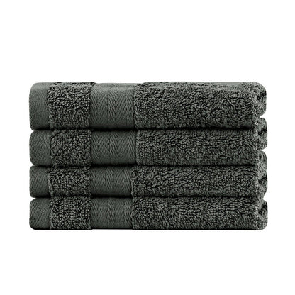 Linenland Bath Towel Set - 4 Piece Cotton Washcloths - Charcoal -Home Living Store - -