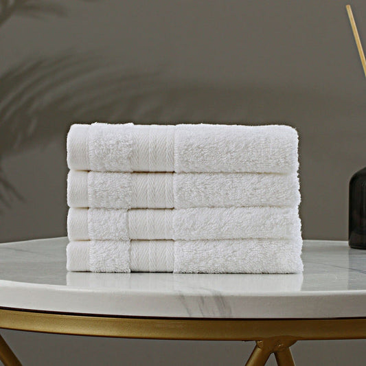 Linenland Bath Towel Set - 4 Piece Cotton Washcloths - White -Home Living Store - -