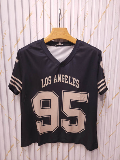 Los Angeles 95 Oversized V-Neck T-Shirt – Black