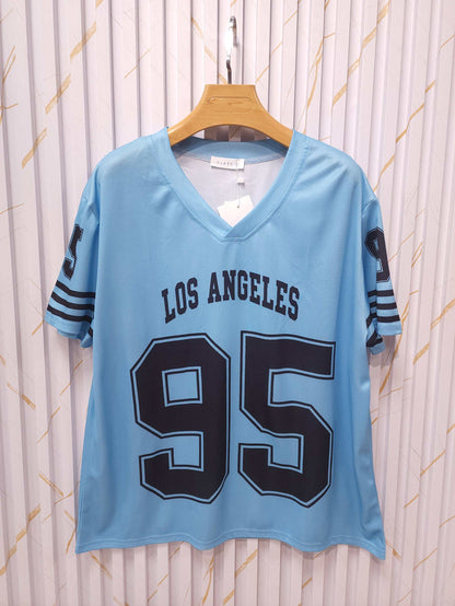 Los Angeles 95 Oversized V-Neck T-Shirt – Blue