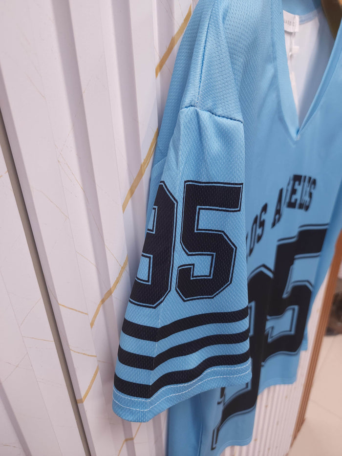 Los Angeles 95 Oversized V-Neck T-Shirt – Blue