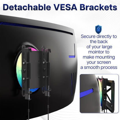 Detachable VESA bracket for large monitors on a white background