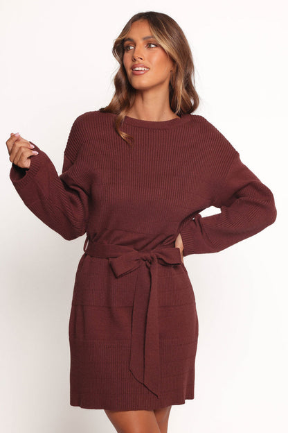 Petal and Pup USA DRESSES Lucca Mini Sweater Dress - Chocolate Brown