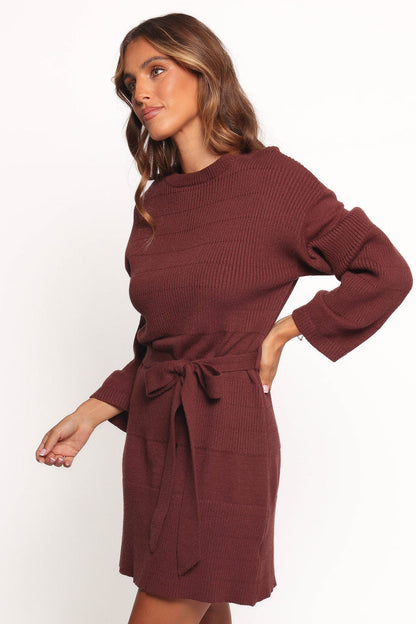 Petal and Pup USA DRESSES Lucca Mini Sweater Dress - Chocolate Brown