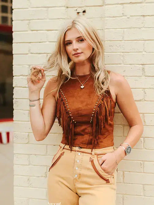 Lucky & Blessed Tan Fringe Top