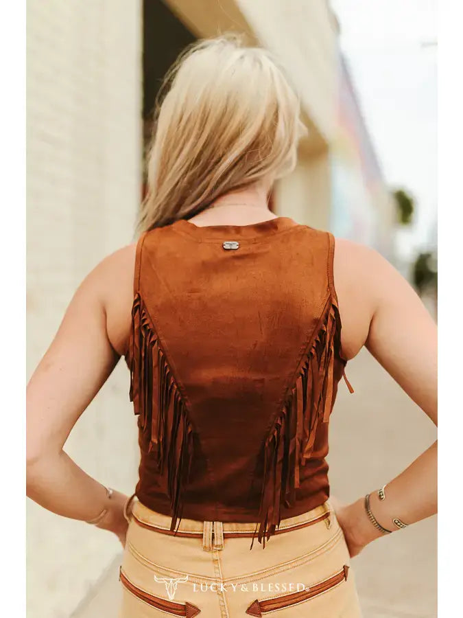 Lucky & Blessed Tan Fringe Top