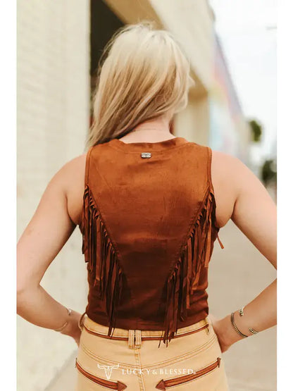 Lucky & Blessed Tan Fringe Top