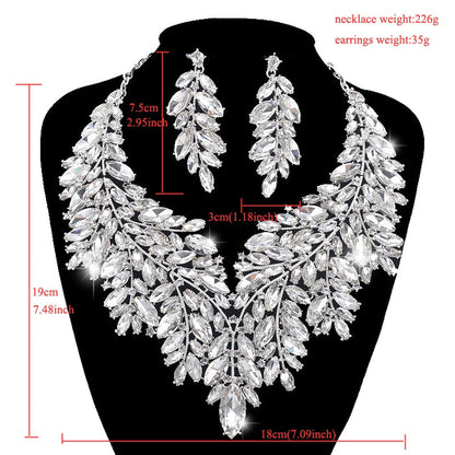 Luxurious Dubai Style Wedding Jewelry Sets Rhinestone Crystal-Bridal-Evening Necklace and Earrings