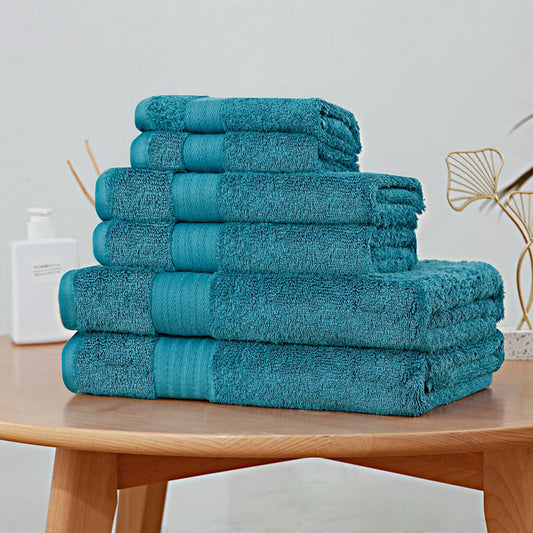 Luxury 6 Piece Soft and Absorbent Cotton Bath Towel Set - Blue -Home Living Store - -