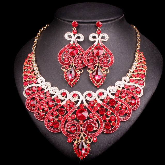 Luxury Bridal Jewelry for Wedding Crystal Statement Necklace and Earring - Evening Fine Fashion